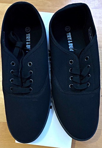 Ladies black lace plimsolls - lace-up,