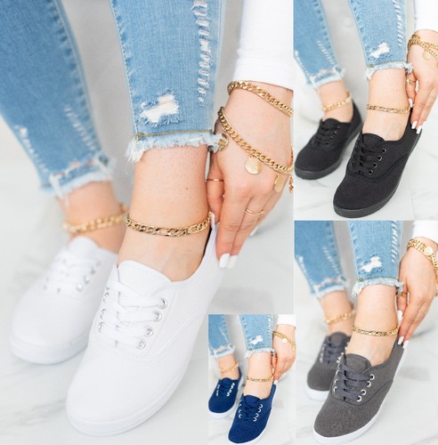 Womens plimsoles flat ladies - womens,