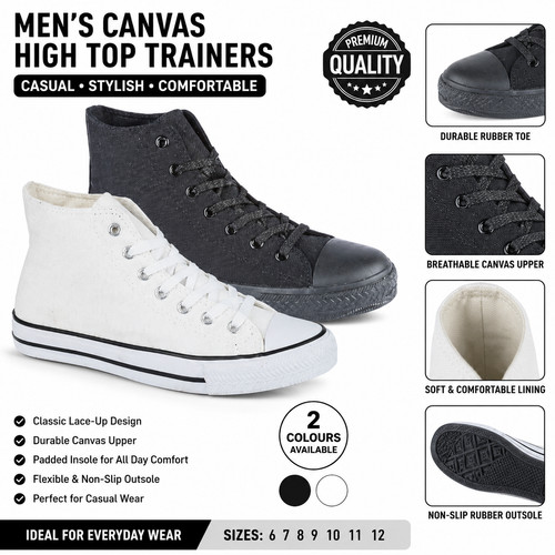 Men black white canvas high - men's,